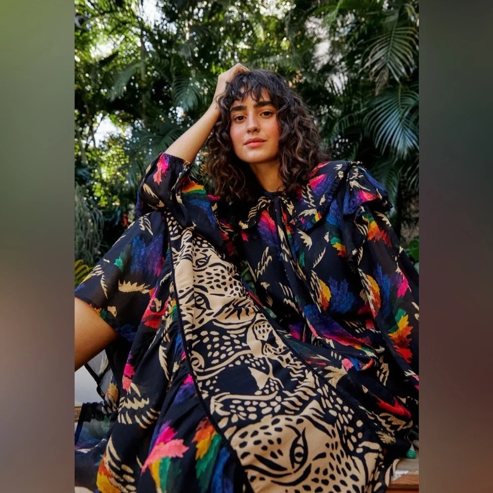 FARM Rio Black Multi-Color Printed Tiered Maxi Dress - Picture 12 of 14